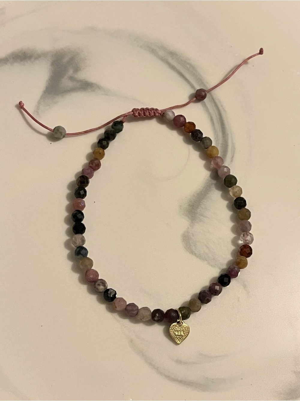 925 Sterling Silver Gold-Tone Heart Charm Gemstone Adjustable Bracelet